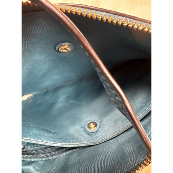 Coach Nolita 24 Wristlet Teal Blue Pebbled Leather Gold Logo Handbag Bag - Picture 7 of 9